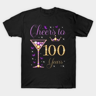 Cheers to 100 Years Old 100th Birthday Party Woman Queen T-Shirt